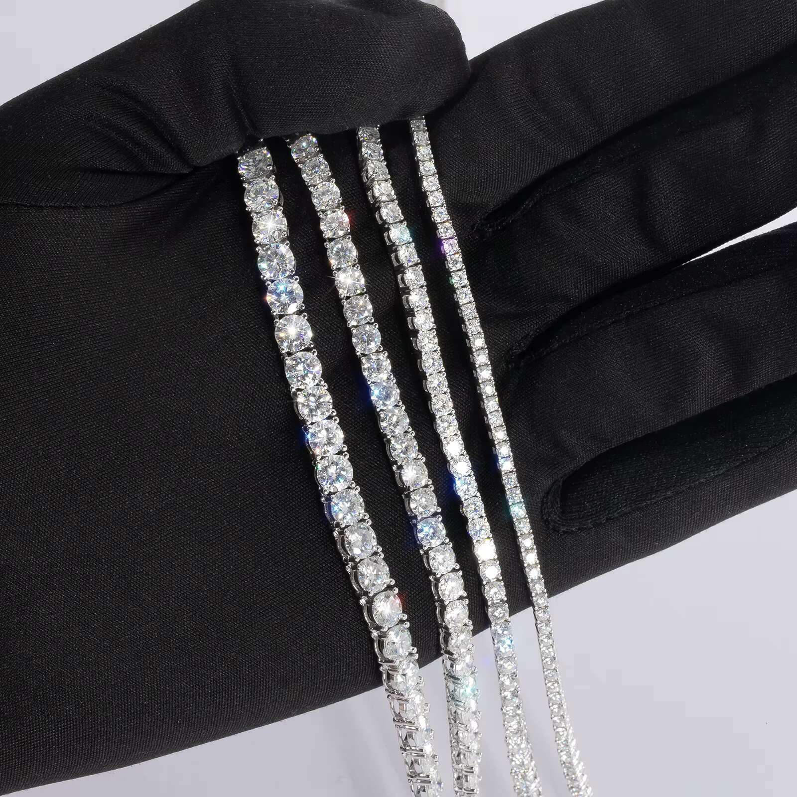 Moissanite Tennis Chain Handmade Gifts 2mm 3mm 4mm 5mm 925 Silver 14K 18K Gold Plated Moissanite Necklace for Women Men