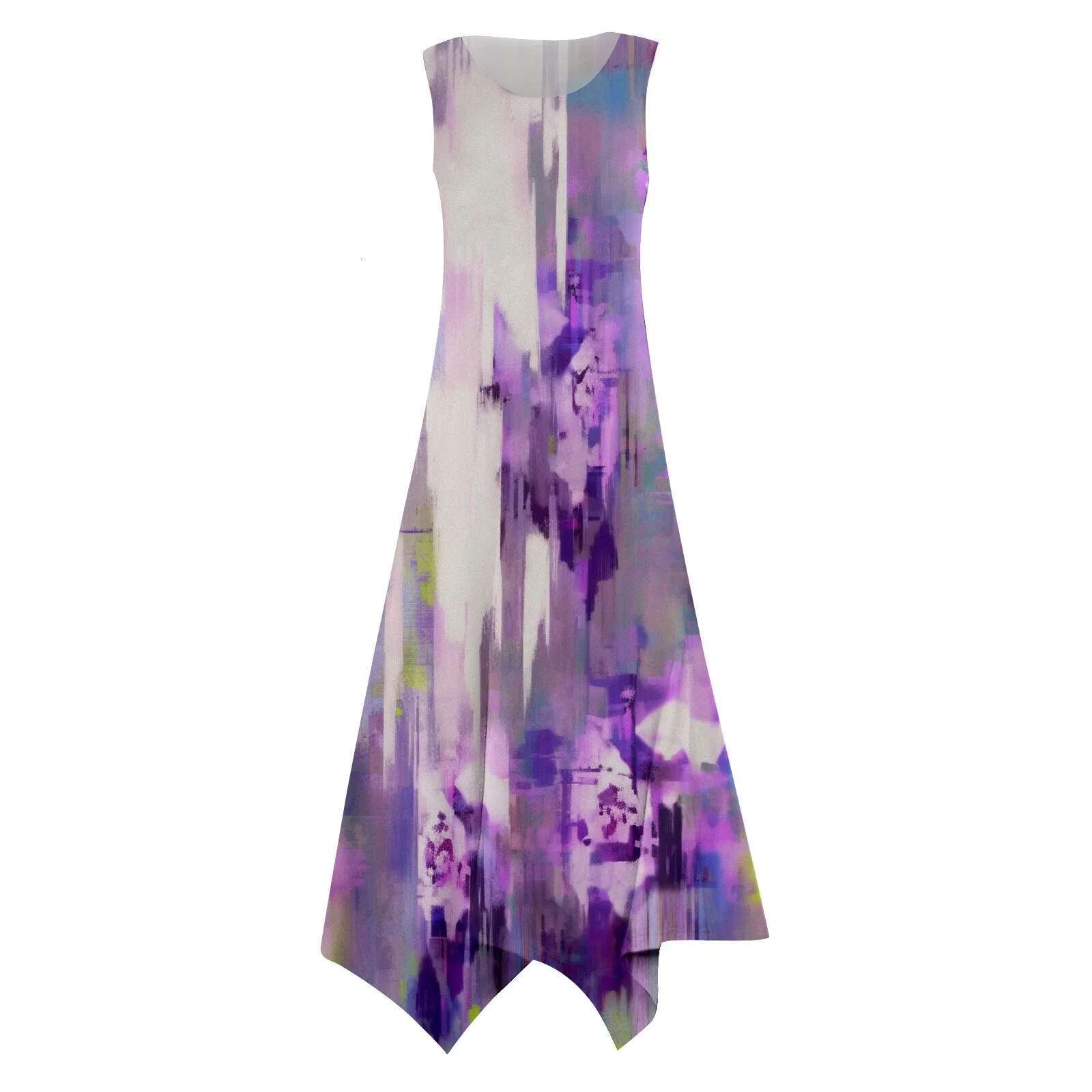 Dongdumaoyi New Summer Dress Women Sleeveless Hankerchief Hem Retro Flower Print Midi Tank Casual Vacation With Pockets