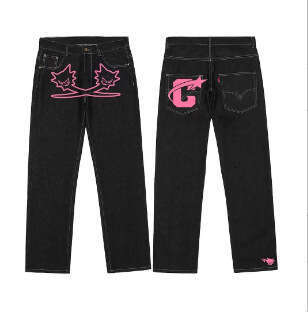 Autumn and Winter New American Hip Hop Printed Jeans for Men, High Street Trendy Brand Hiphop Wide Leg Pants