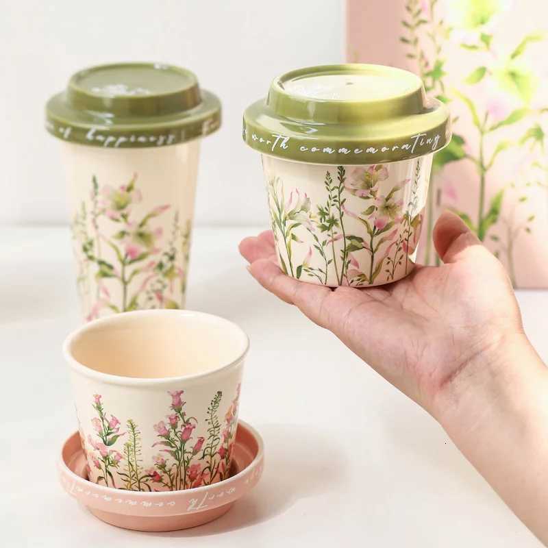 Lily Wind Chimes Spring Ceramic Coffee Cup with Lid Hand Cup Large Capacity Water Cups with Lid Office Mug Sessile Y251125