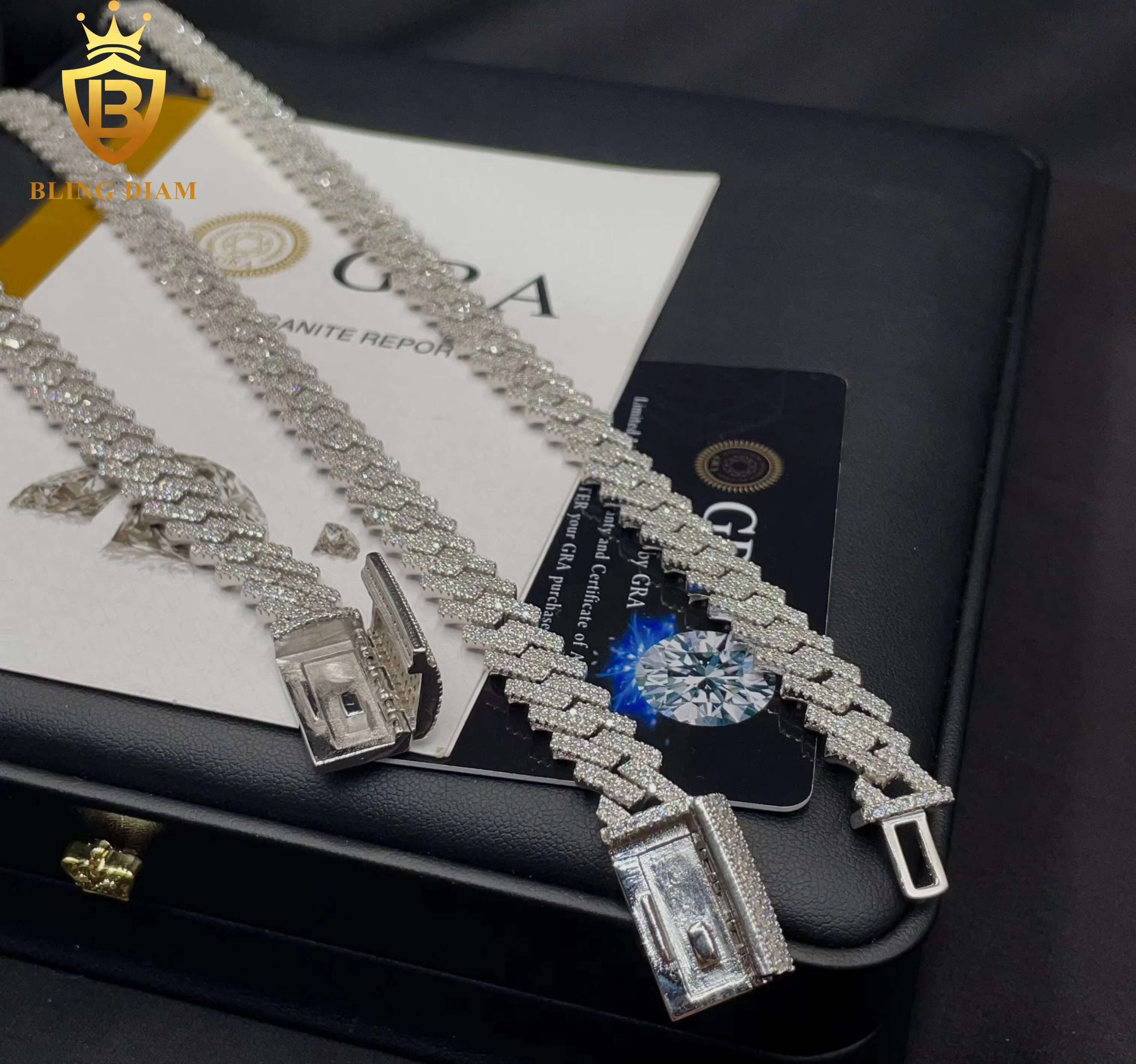 Fashion Male Necklaces Stocks 10mm 925 Silver VVS Ice Out Moissanite Cuban Link Chain Chunky Necklace Hip Hop Chain