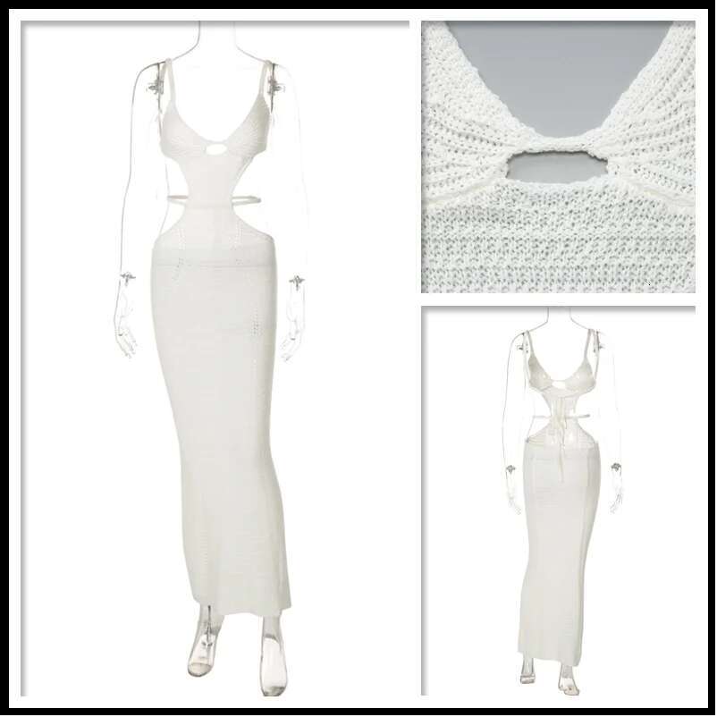 Dongdumaoyi Townlike Knitted Elegant Maxi Long Dress Women Spaghetti Strap Summer Backless Sexy Party Slim Bodycon Dresses