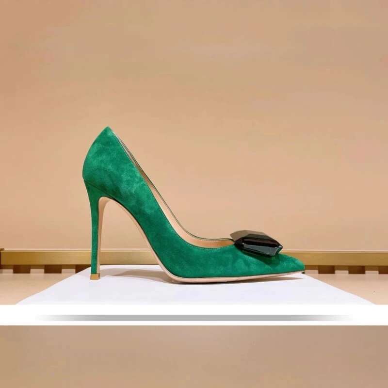 Spring and Summer New Pointed Shallow Suede Crystal Single Shoes Fine High Heel Banquet Large Small size Rhinestone Women Sandal