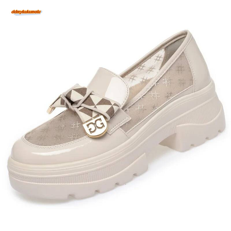 2024 Spring Female Shoes Women Fashion Mary Jane Round Toe Flats Loafers Oxfords Platform Casual Metal Chain Buckle Heels Black ddmykukumalu
