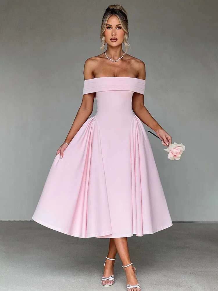 Dongdumaoyi Townlike Midi Long Waist Wrap A Line Dress Women Off Shoulder Spring Summer Backless Nightclub Sexy Party Dresses