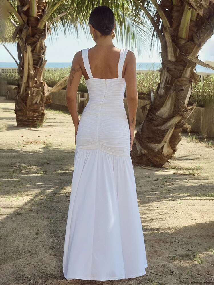Dongdumaoyi Townlike Elegant Pleated A Line Maxi Long Dress Women Spaghetti Strap Summer Nightclub Sexy Party Dresses Vestidos