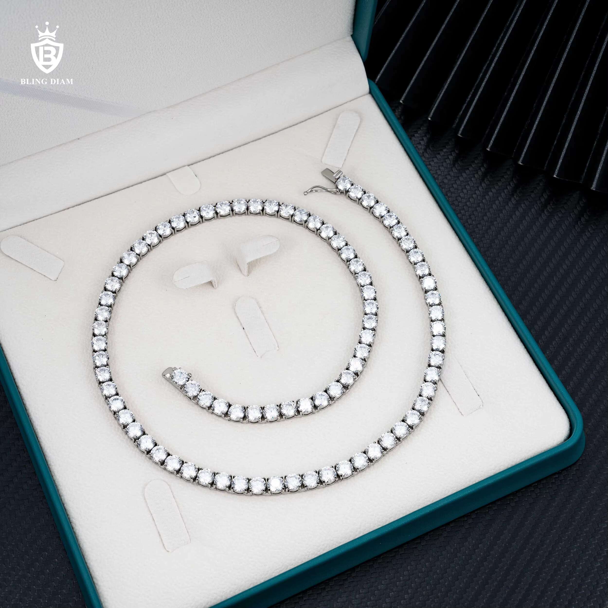 Wholesale Price Custom Hip Hop Jewelry 6mm Cubic Moissaniteia Tennis Bracelet Necklace 316 Stainless Steel Tennis Chain