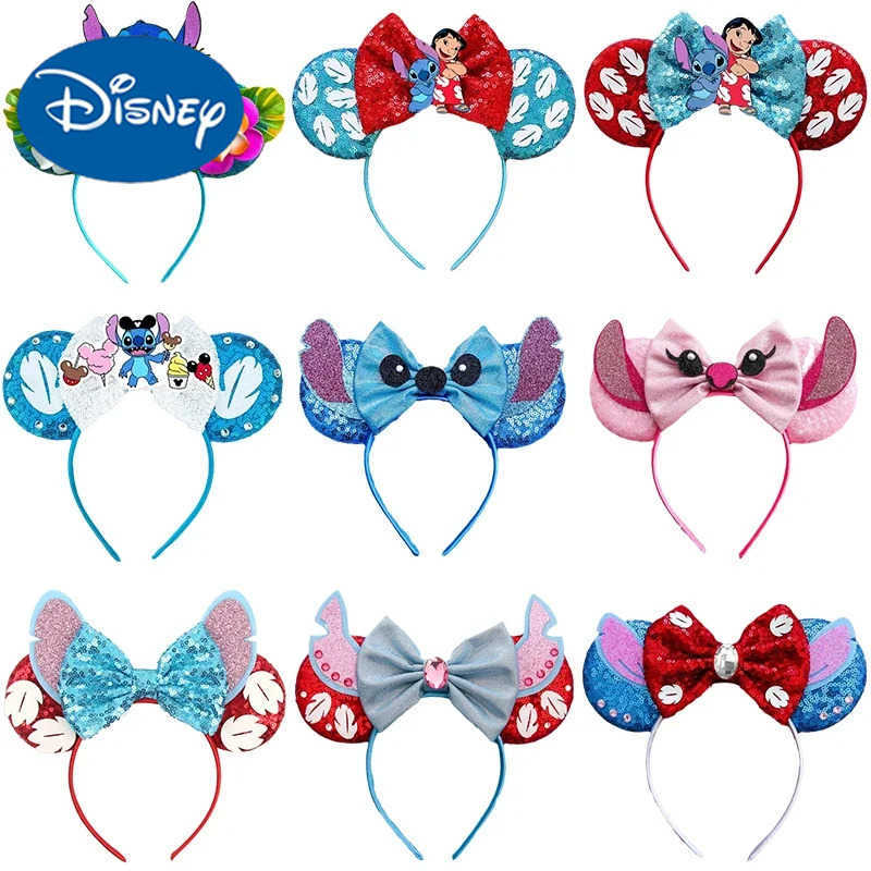 Disney Lilo Stitch Ears Headbands for Women Color Anime Hair Childrens Glitter Bow Headbands Girl Hair Accessories Party Gifts X250425