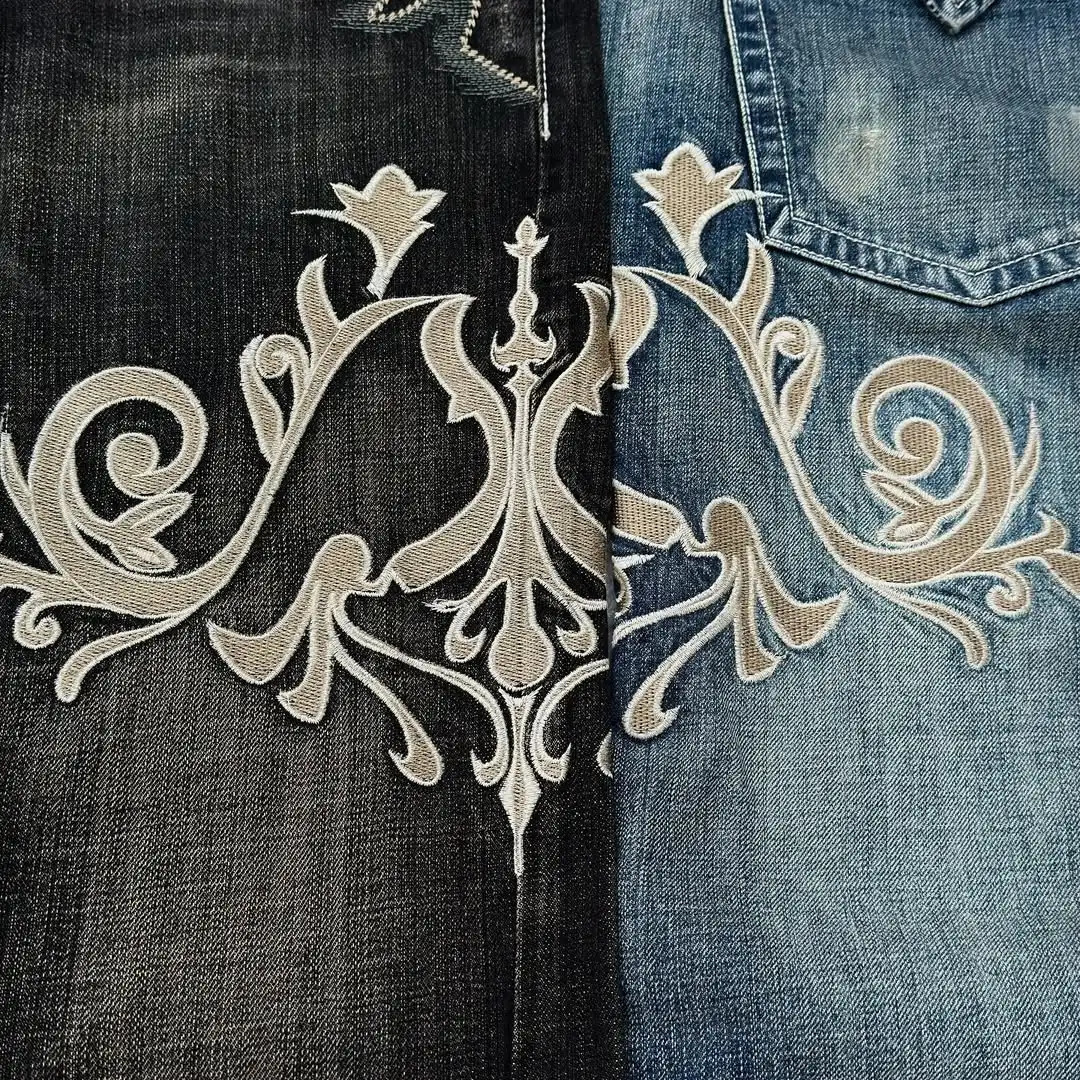 Y2K American Retro Embroidered Pattern Womens Trumpet Jeans Street Fashion Gothic Slim Mop Pants Womens Jeans 250422