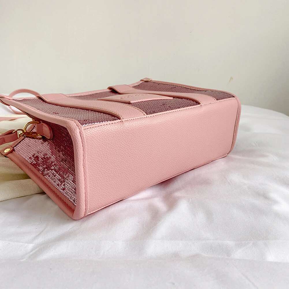 New The Tote Letter Printed Sequins Top-Handle Women Leather Handbag Designer Glitter Shoulder Crossbody Bag