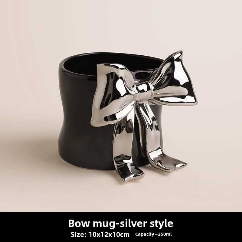 High Aesthetic 3D Bow Ceramic MugOffice Girls Kawaii CupHome Breakfast Milk Coffee MugsCouple Christmas Birthday Gift Teacup Y251125