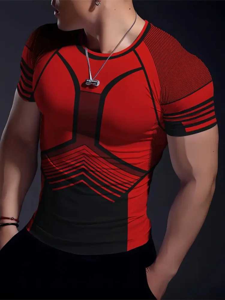 Outdoor loose casual mens round neck short sleeved city street trend fashion round neck shirt single line printed mens T-shirt W250425
