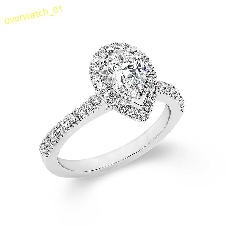 Handmade Custom 14k White Gold With 1ct Pear Cut Moissanite Diamond Eternity Engagement Ring