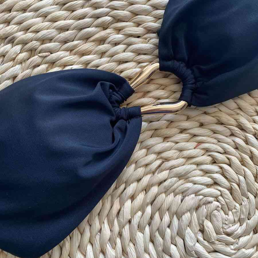 2025 Designer Low Waist Sexy Bikini High Fashion Solid Color Split Swimsuit Luxury Nylon Metal Cross Strap Beach Wear Party Swimsuit Bra