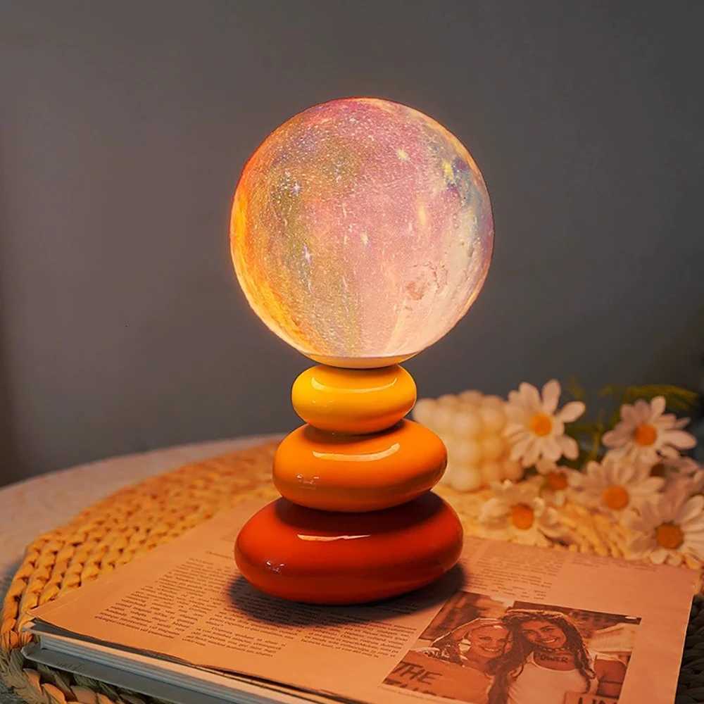 USB touch ceramic base bedside table lamp bedroom warm white night light stacked stone shaped living room atmosphere night lightM251125