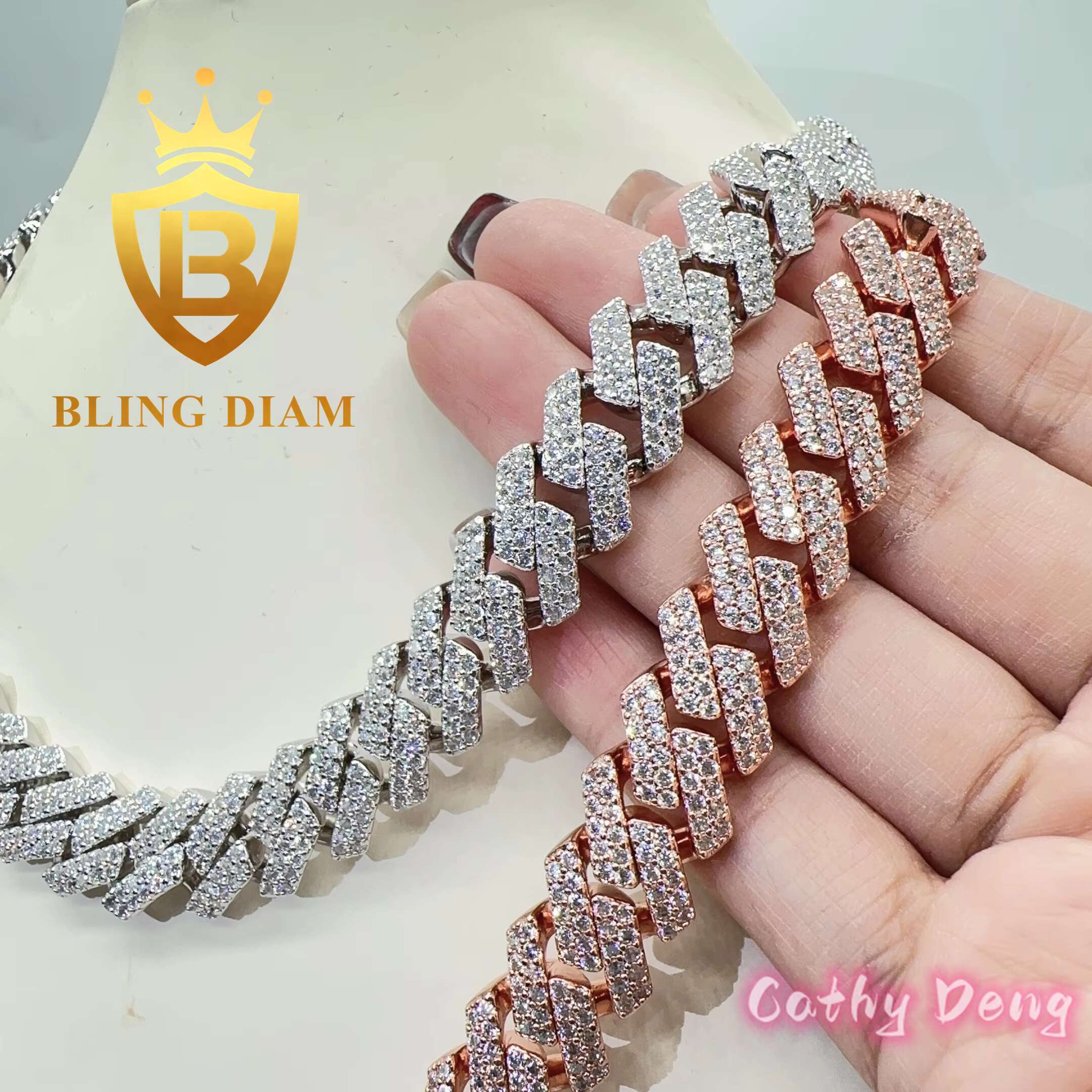 Hot Selling 13mm Hip Hop Mens Jewelry Iced Out Moissanite Cuban Link Chain Solid Silver Moissanite Bling Choker Necklace Chain
