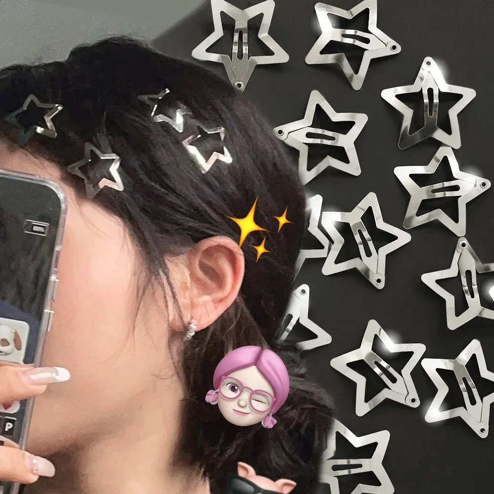 210 silver star Y2K BB hair clips for women Grils cute metal side bucket clip headwear 250417