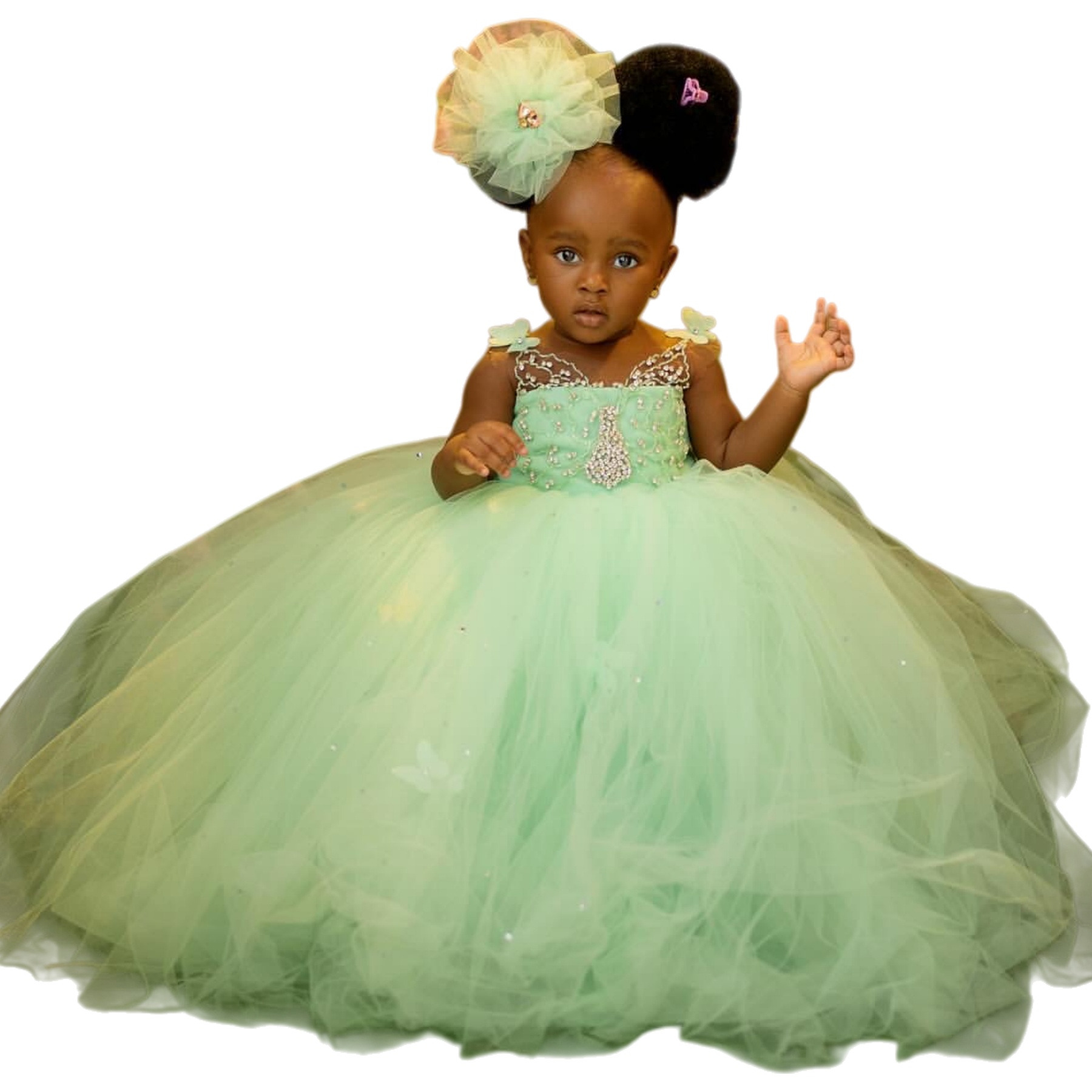 2026 Mint Ball Gown Flower Girl Dresses Sheer Neck Crystals Tulle Elegant Little Girl Christmas Peageant Birthday Christening Tutu Dress Gowns ZJ422