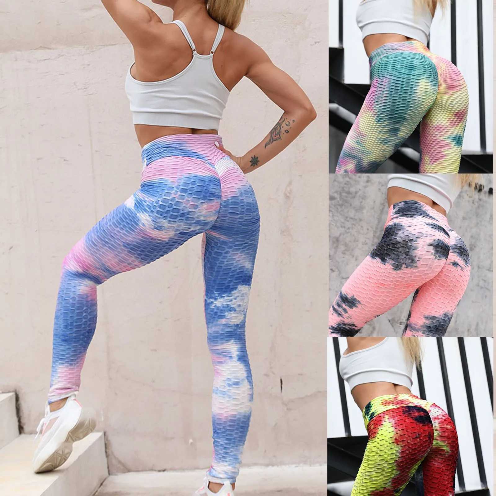 Yoga pants womens tie dye seamless leg womens sports pants fitness yoga running pants elastic nylon leggingsC250425