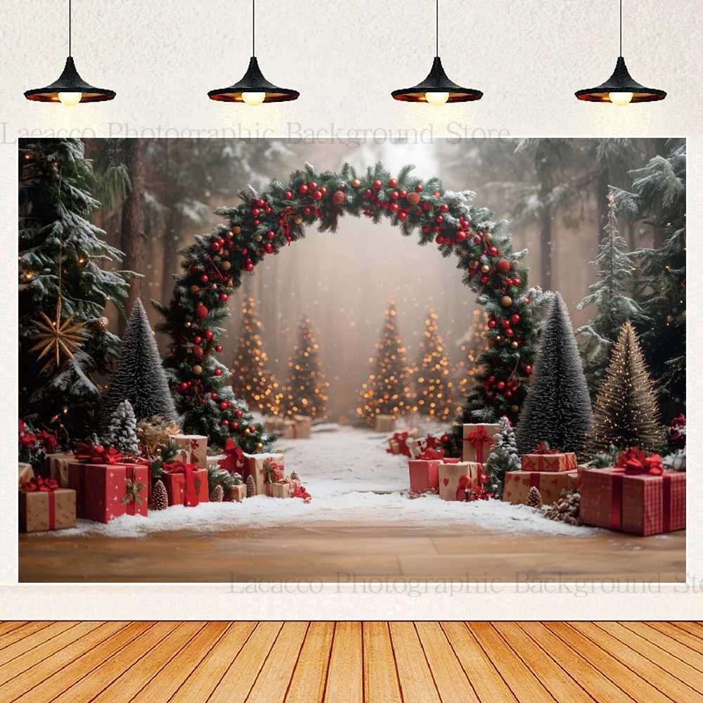 Merry Christmas Wreath Winter Holiday Photography Background Santa Claus Family Christmas Eve Party Decorative Photo BackdropM251125
