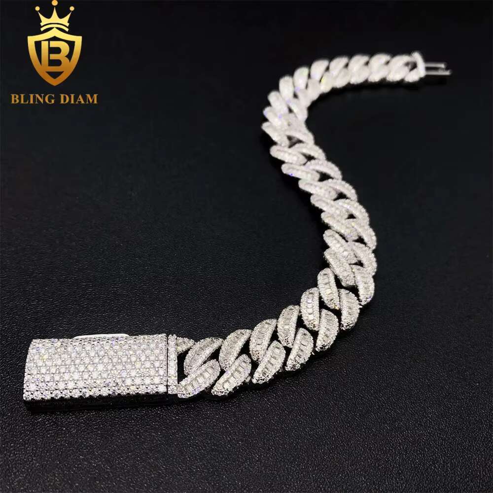 12mm Hip Hop Jewelry Iced Out Cuban Link Chains Men 925 Sterling Silver Moissanite Diamond Bracelet Necklace