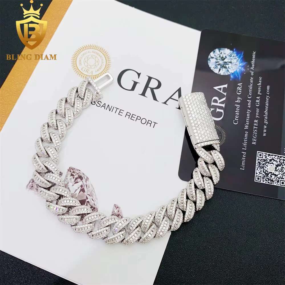 12mm Hip Hop Jewelry Iced Out Cuban Link Chains Men 925 Sterling Silver Moissanite Diamond Bracelet Necklace