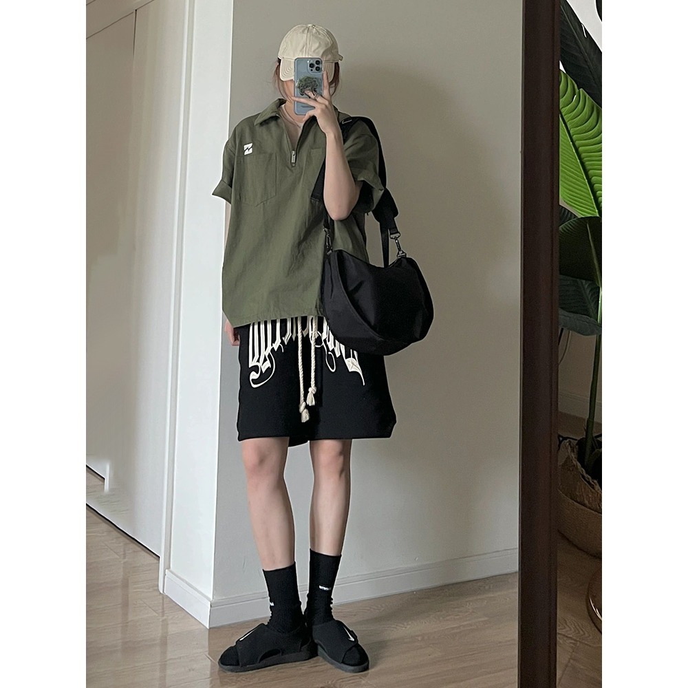 American shorts for men in summer, loose fit big shorts, Korean style trendy mid length pants, versatile casual sports pants