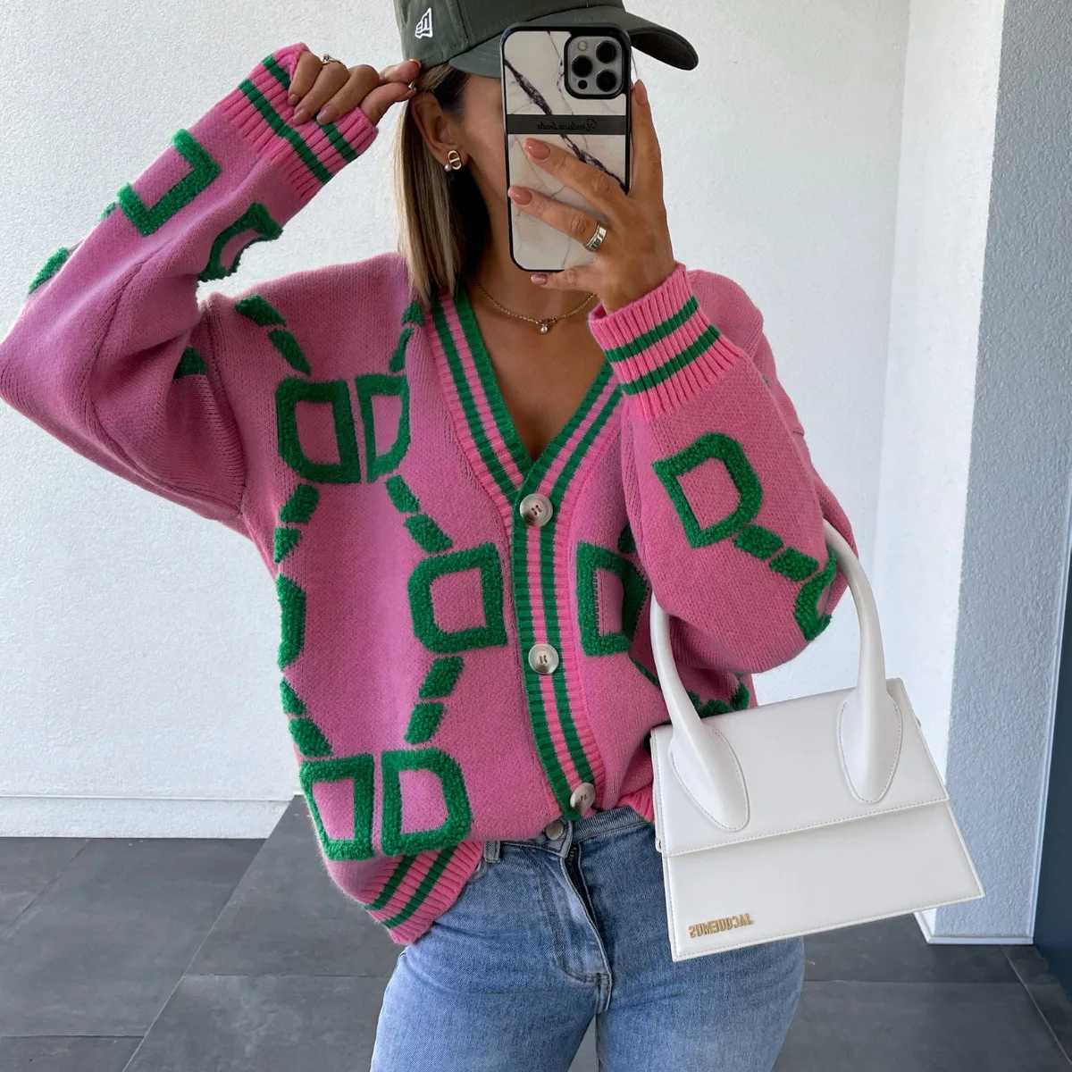Cardigan Women Sweaters Knitted V Neck Full Sleeve Jumpers Y2k Streetwear Elegant Splice Knit Casual Open Stith Autumn WinterT251125