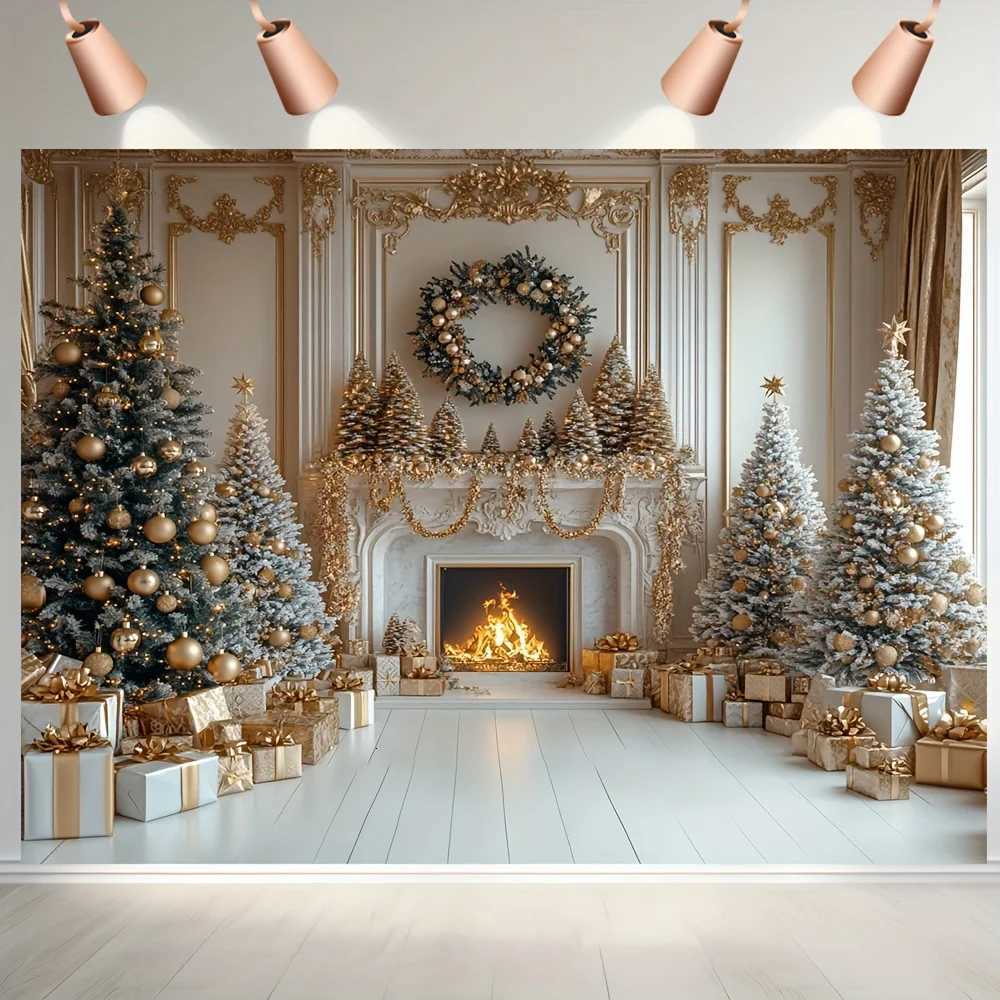 VIKAMA Luxury Fireplace Christmas Tapestry Living Room Feature Wall Hanging Mansion Party Holiday Room DecorM251125