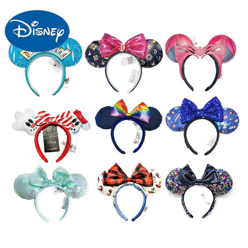 Disney 2025 Disney Minnie Earband Womens Disneyland Mickey Plush Glitter Birthday Gift Party Role Playing Girl Accessories Toy X250425