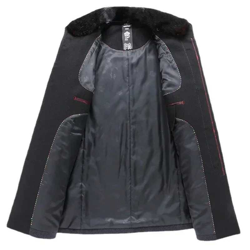 New Winter Men Business Casual Woolen Blends Fur Collar Male Cashmere Trench Coats High Quality Overcoats Warm Jackets Size 3XLT251125