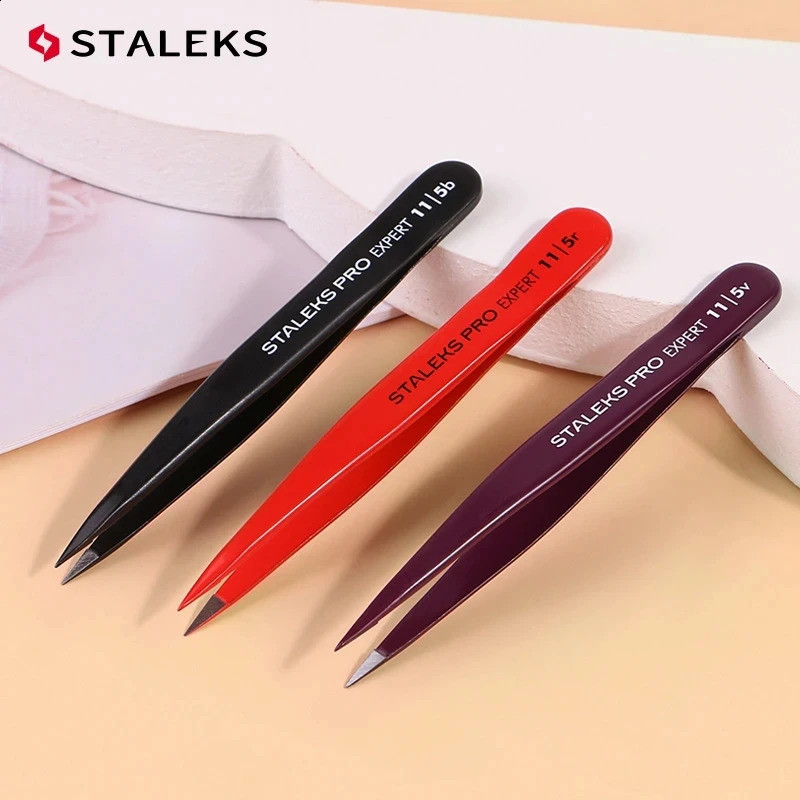 STALEKS TE-11-5 Professional Eyebrow Tweezers Stainless Steel Beard Clips Hair Removal Pincer Eyelash Extension Makeup Tools 250422