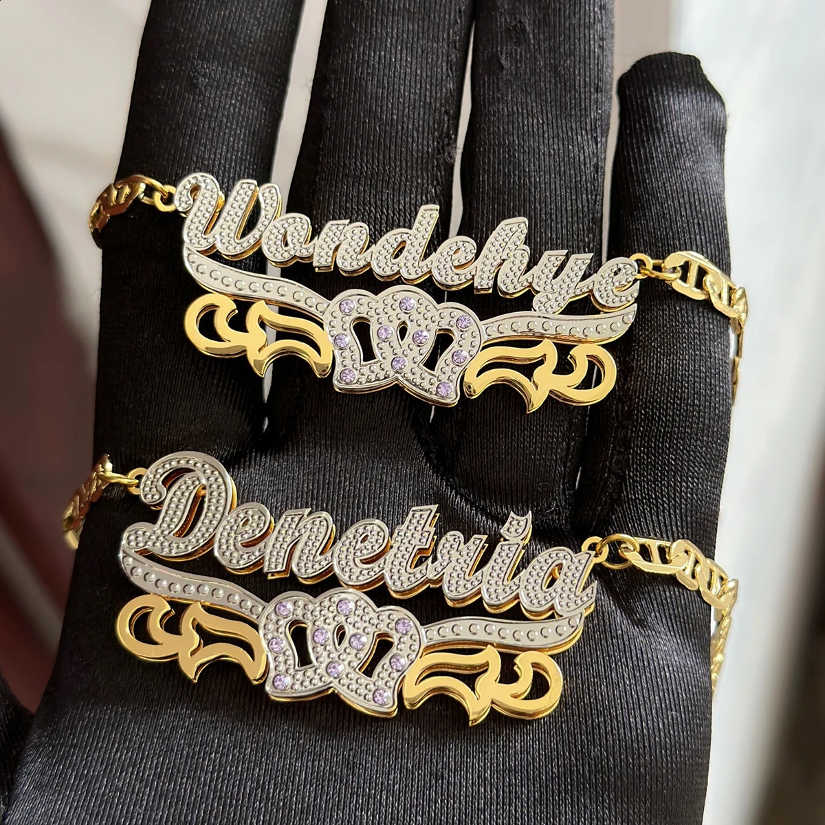 Customized Double Name Necklace 18K Gold Plated Nameplate 3D Necklace Personalized Choker Women Double Layer Name Necklace Gifts 250425