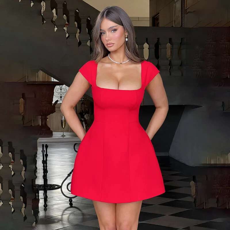 Dongdumaoyi Townlike Elegant Waist Wrap A Line Dress Women Mini Summer Nightclub Sexy Party Dresses Vestidos