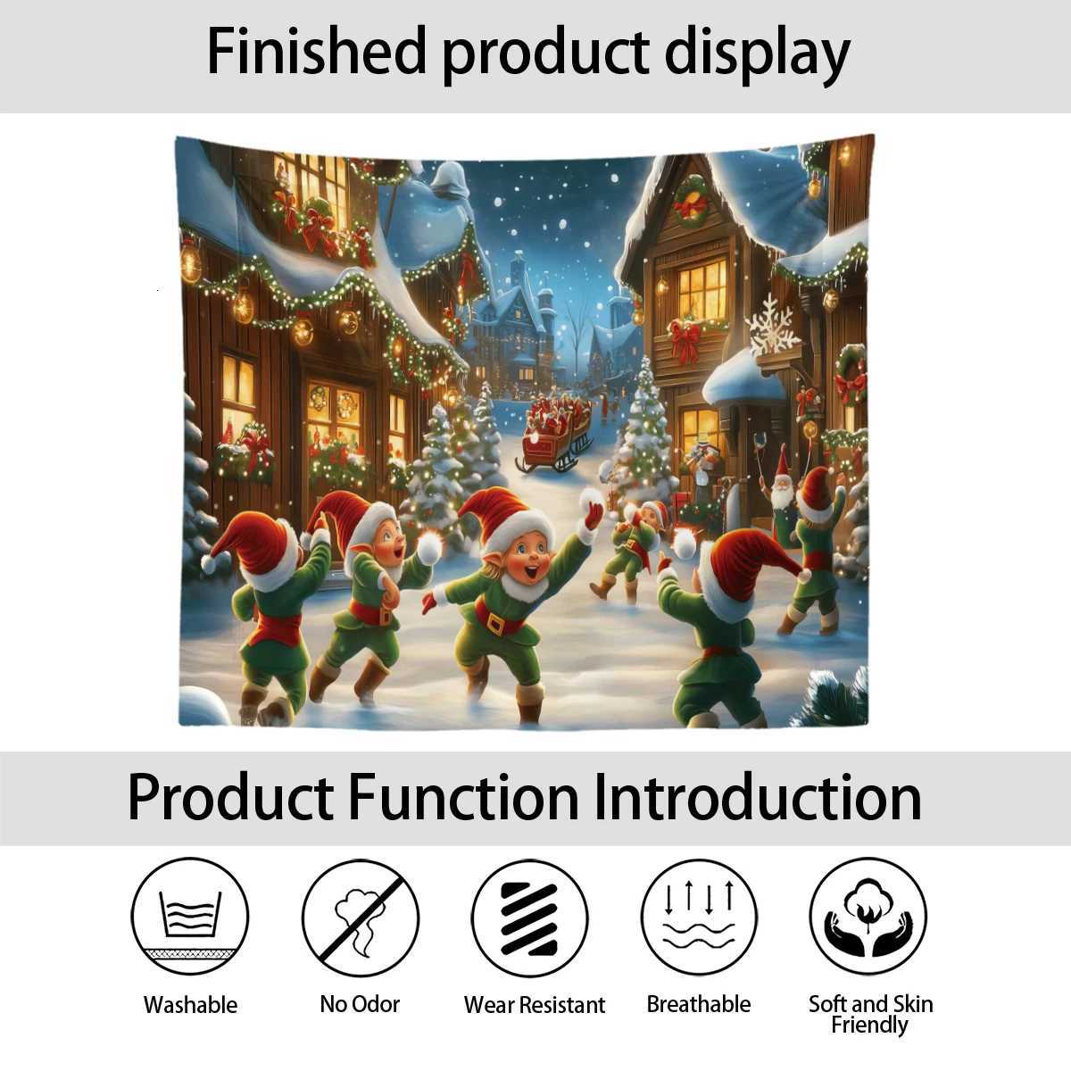 1pc Cartoon Merry Christmas Print Holiday Tapestry Multi Sizes Living Room Wall Decoration Background Cloth Machine WashableM251125