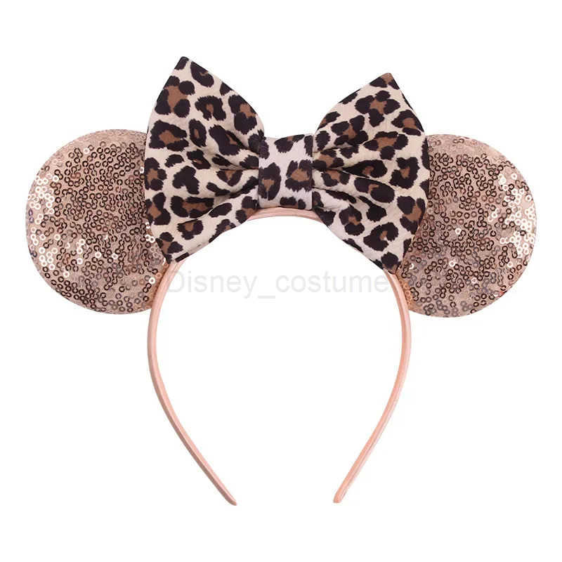 Disney Leopard Print Headbands Mickey Mouse Ears Headbands for Girls Kid Women Party Sequins Bow Hair Accessories Adult Hairbands X250425