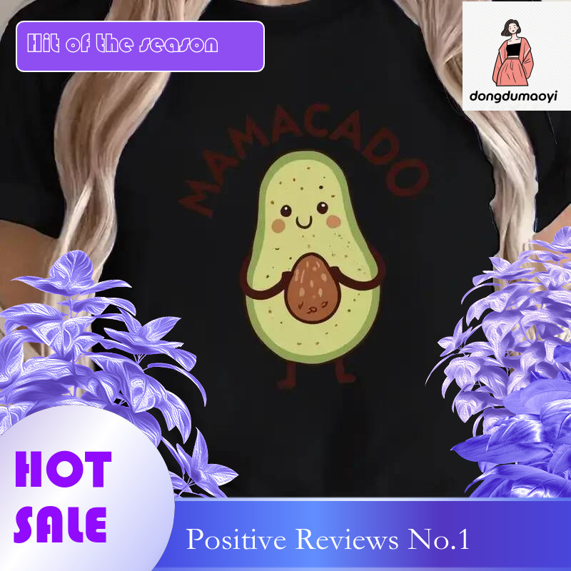 Dongdumaoyi Cartoon Avocado Printed Round Neck New Plus Size T Shirt Casual Short Sleeve Summer Women S Funny Y K Patterned