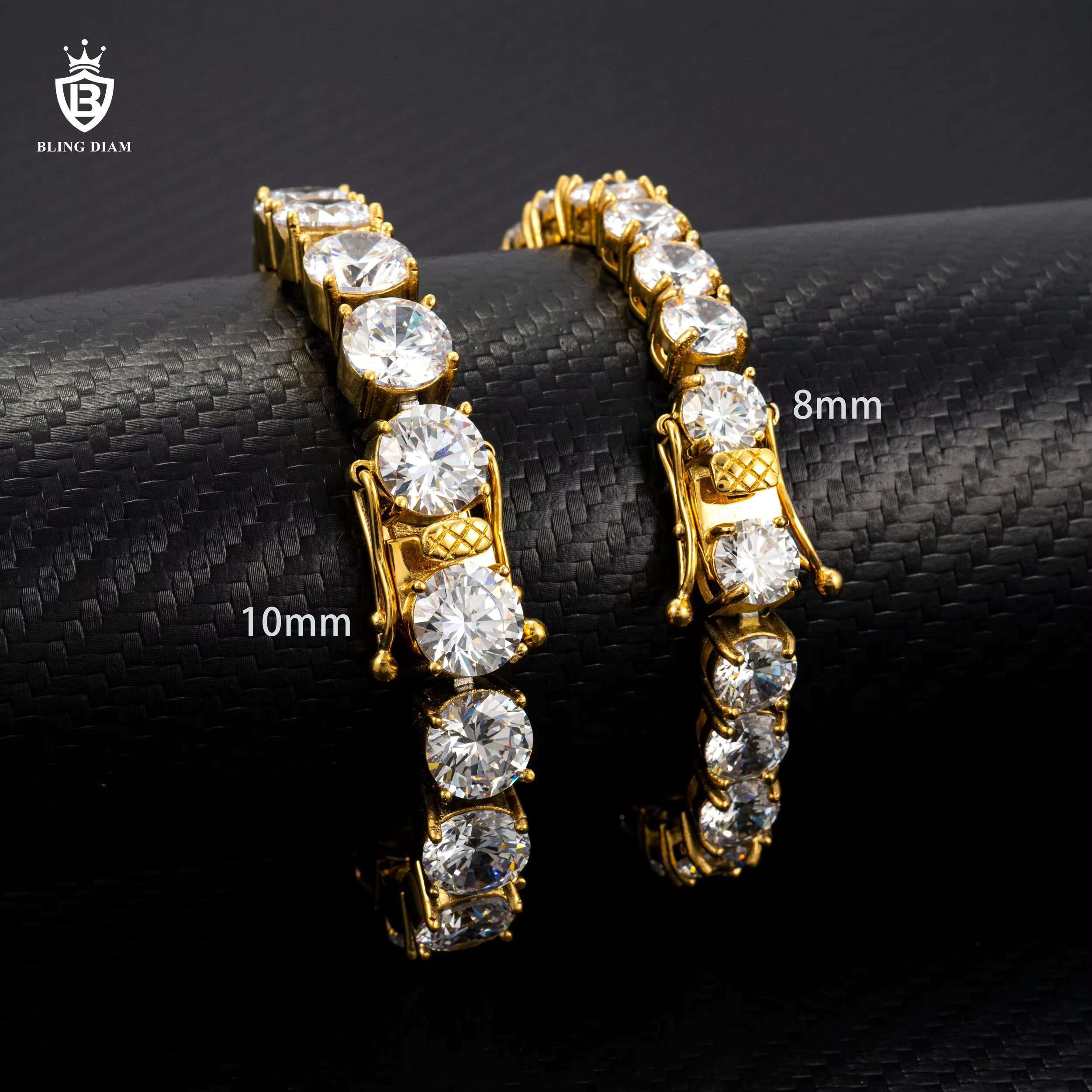 Wholesale Fine Jewelry Cubic Moissaniteia 8mm Hip Hop Tennis Chain Men Stainless Steel Tennis Bracelet