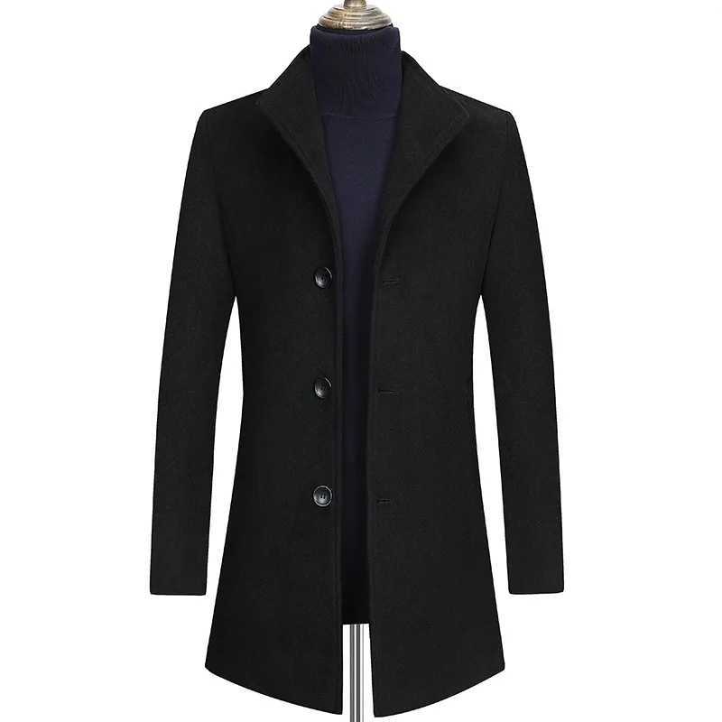 New Winter Men Stand Collar Formal Business Trench Coats Man Casual Long Jackets Male Cashmere Overcoats Woolen Blends Coats 3XLT251125