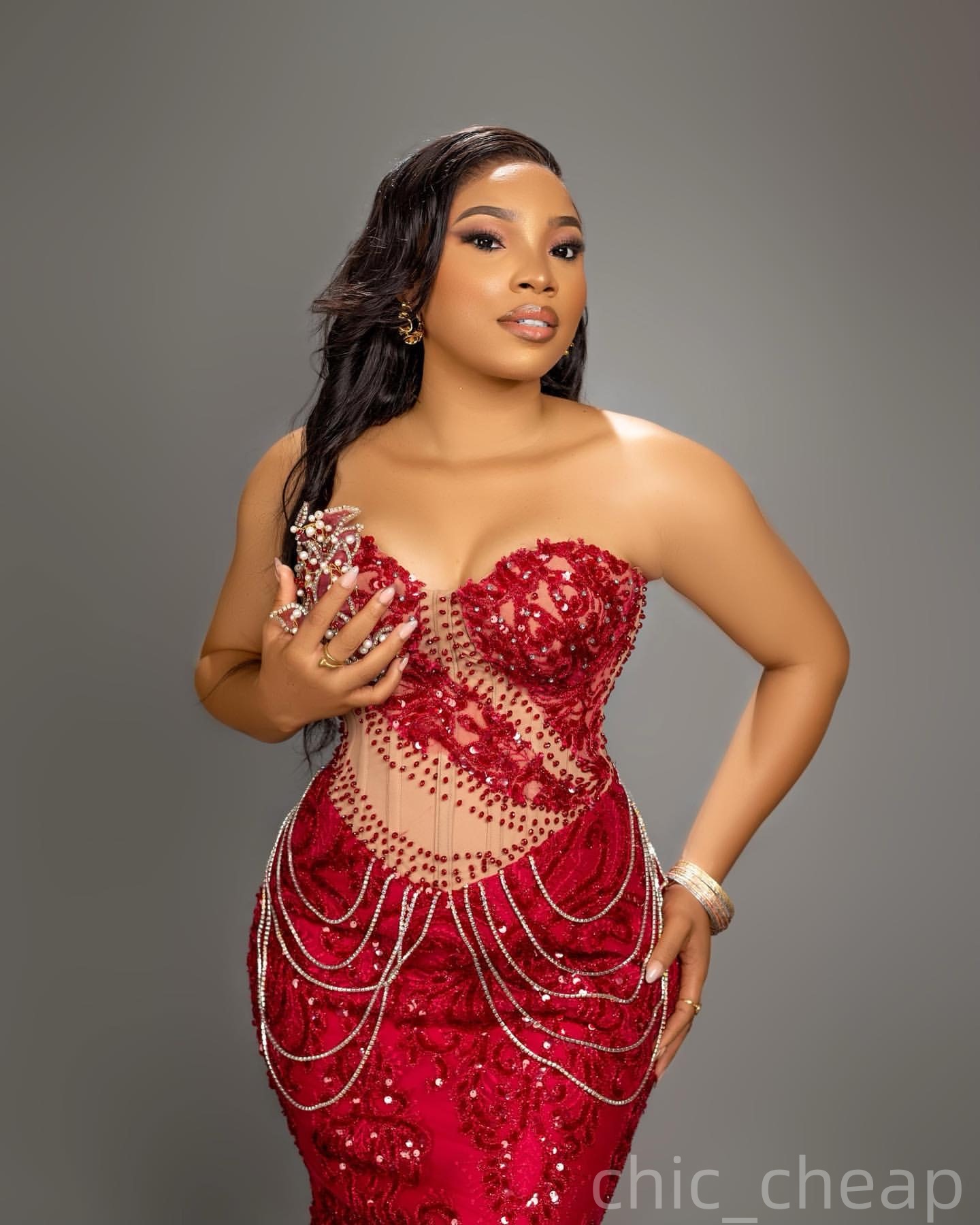 Red Mermaid Plus Size Prom Dresses 2025 Sequined Crystals Sweetheart Illusion Evening Formal Party Second Birthday Engagement Gowns Dress For Special 