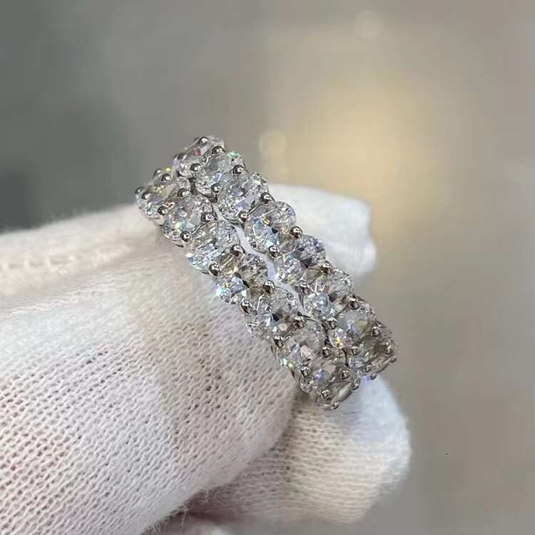 Customized Jewelry 14K/18K Solid Gold Full Circle Diamond Oval Moissanite Eternity Wedding Band Ring for Women