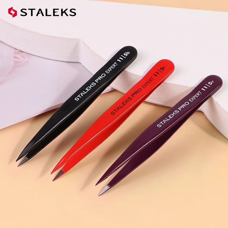 STALEKS Eyebrow Tweezers Professional Stainless Steel Beard Clips Hair Removal Tweezer Eyelash Extension Makeup Tools TE-11-5 250422