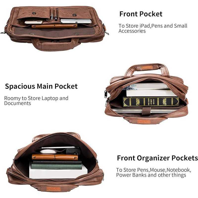 Mens Business Briefcase Multifunction 16 Inch Laptop Bag PU Retro Messenger Shoulder Pack Large Capacity Office Crossbody BagsT251125