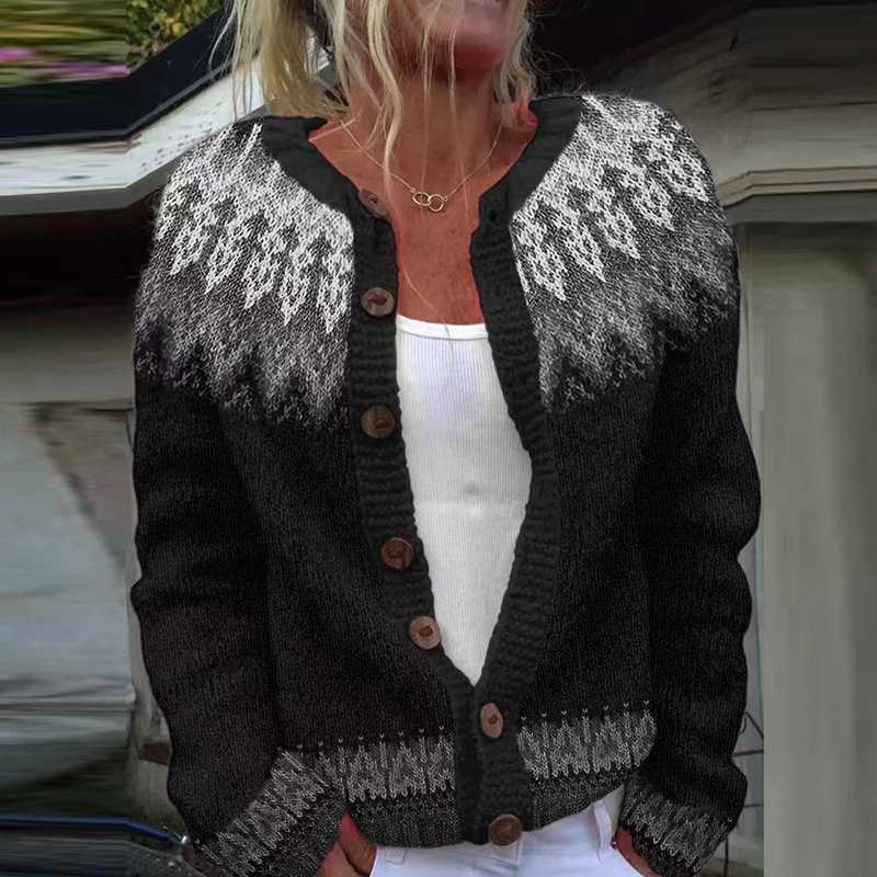 Fashion Pattern Printed Sweater Women Casual Long Sleeve Button Knitted Sweaters For Women Autumn Winter Sweater Cardigan JacketT251125