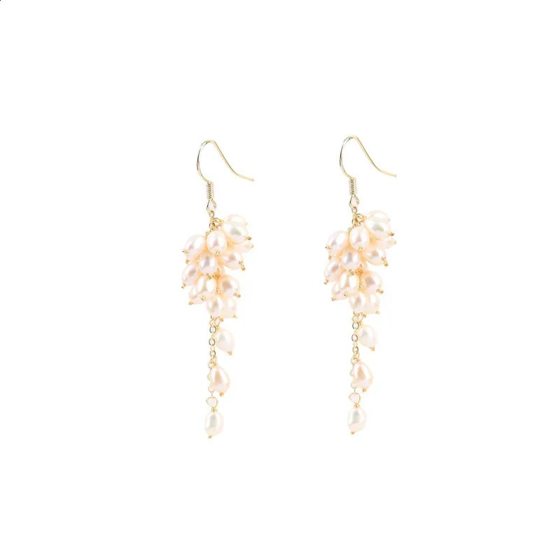 Minar Cute Romantic Natural Freshwater Pearl Pendant Earrings Womens Gold Metal Geometric Long Pendant Earrings 250422