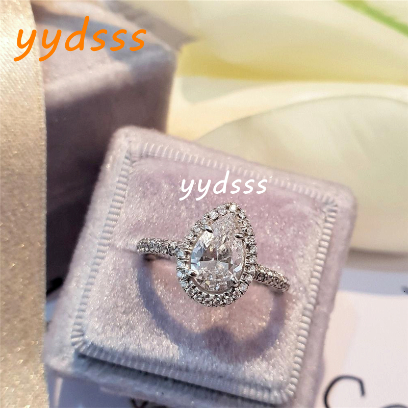 Jewelry 14K Real Gold Pear Cut 2.0ct Lab Grown Diamond E VVS1 IGI Certificate Engagement Ring Solid Gold Halo Pear Shape Wedding Ring For Women