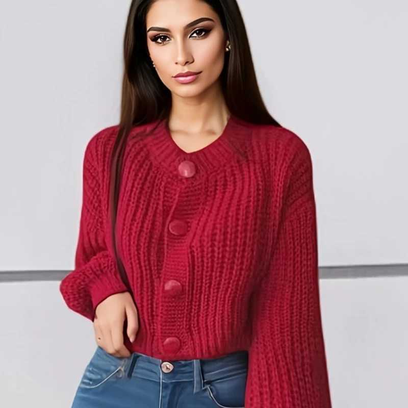 Autumn and Winter New Sweet Round Neck Single-breasted Womens Sweater Cardigan Long-sleeved Casual Top Fashion Womens ClothingT251125