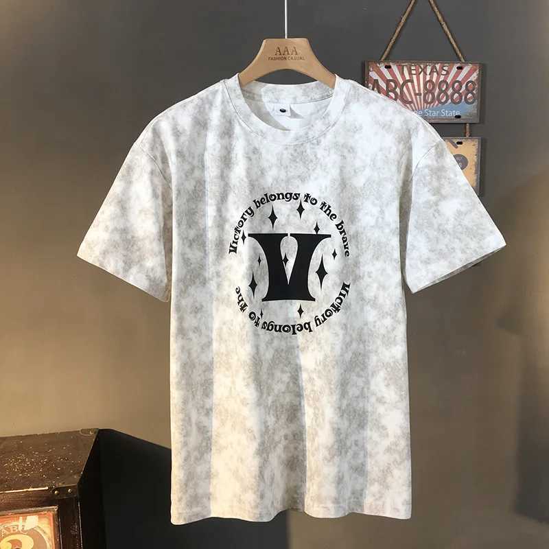 Summer short sleeved T-shirt mens lightweight luxury printed 2025 new round neck half sleeved casual high-end top W250425