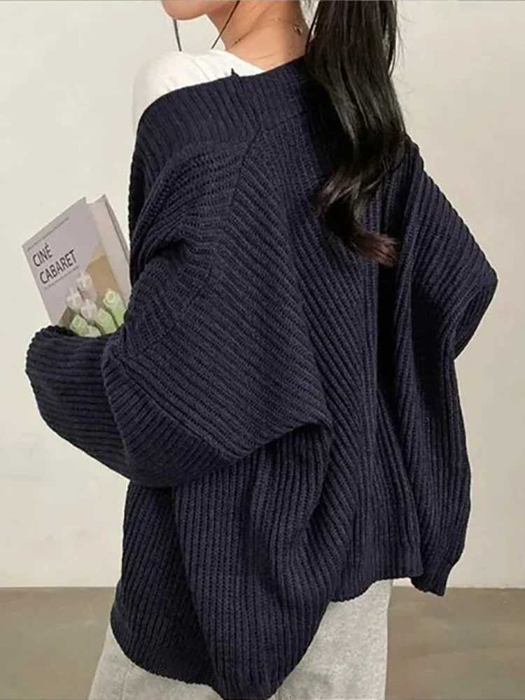 Korean Womens Sweater Loose Sweaters Warm Solid Pullover Knitwear Basic Female Tops Autumn Winter 2025 CardiganT251125