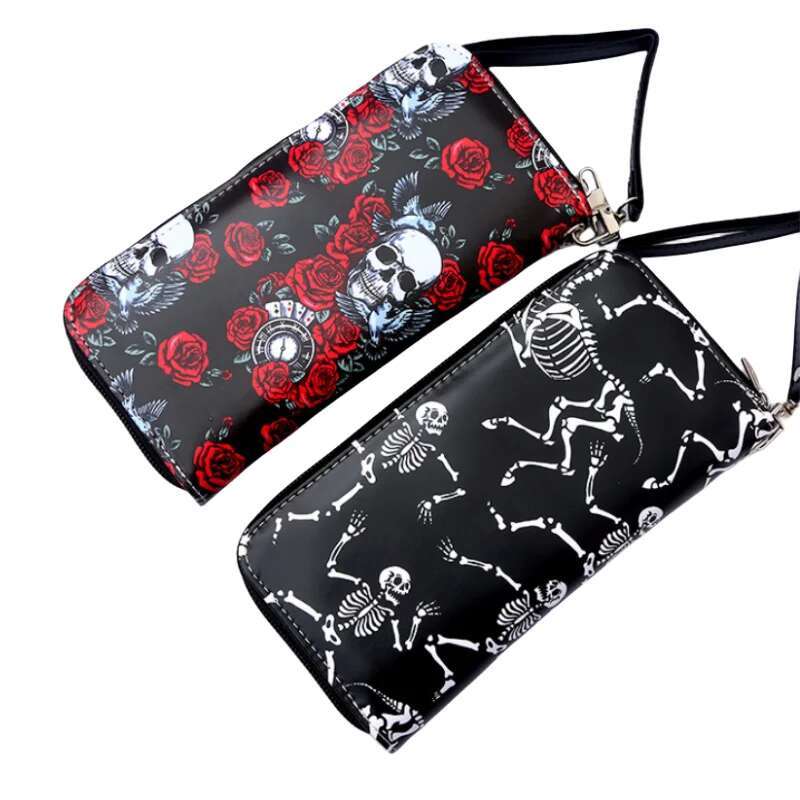 Colorful Long Wallet Vintage Skull Print Women's Clutch Bag